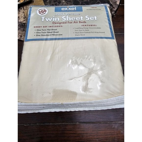 Exxel Twin Sheet Set Tan For Air Beds Vintage NEW - Picture 1 of 3